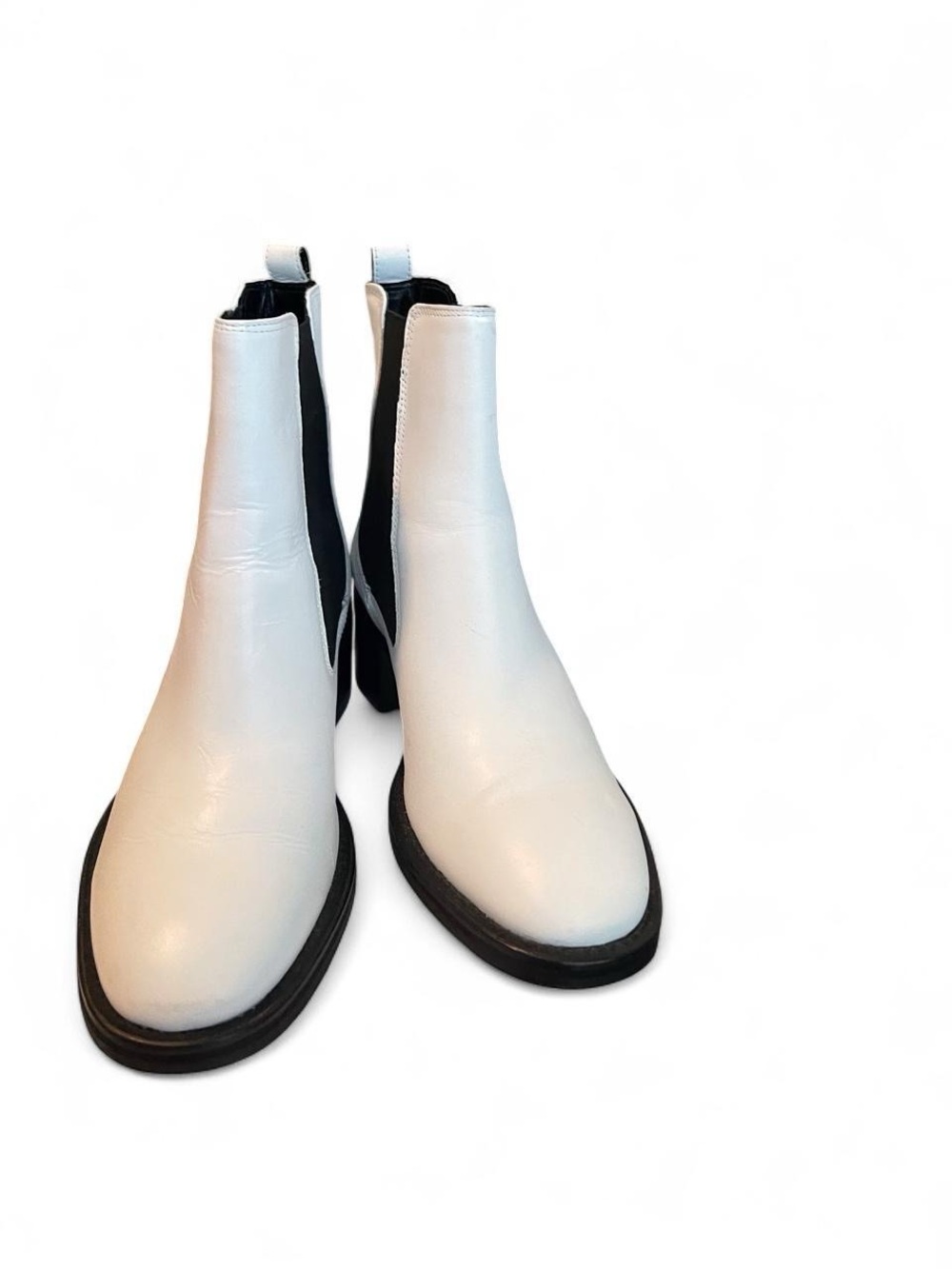 White Leather Chelsea Ankle Boots for Women - Minimal Slip-On Style